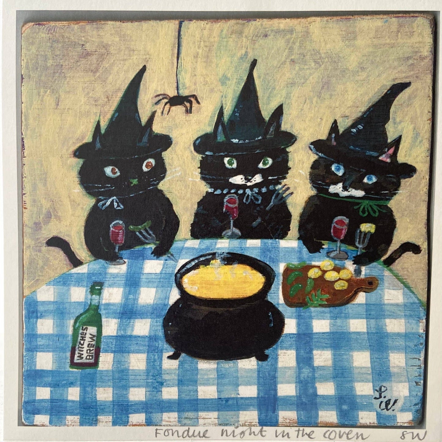 Small square art print -Fondue night with the coven