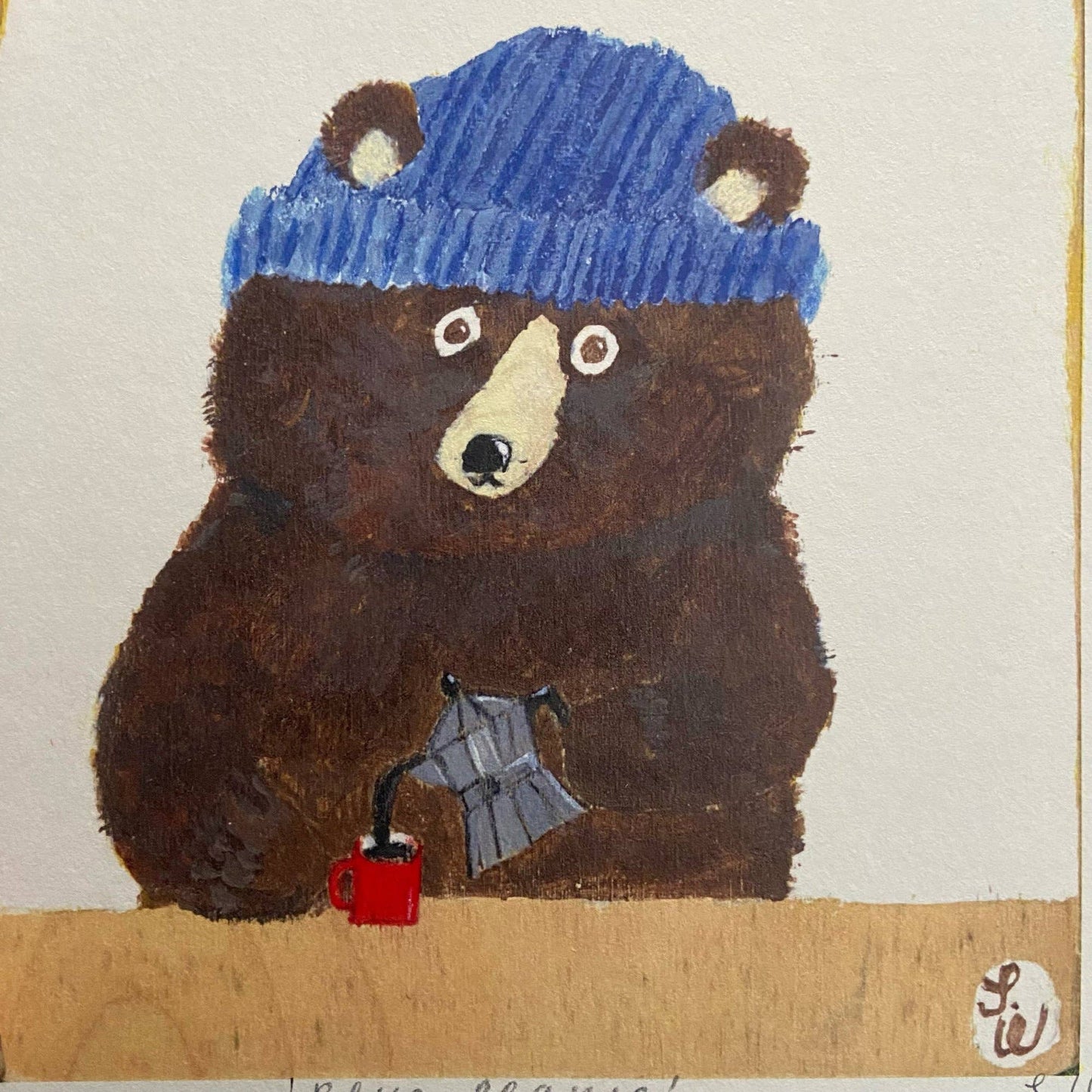 Small square art print -Blue Beanie Bear