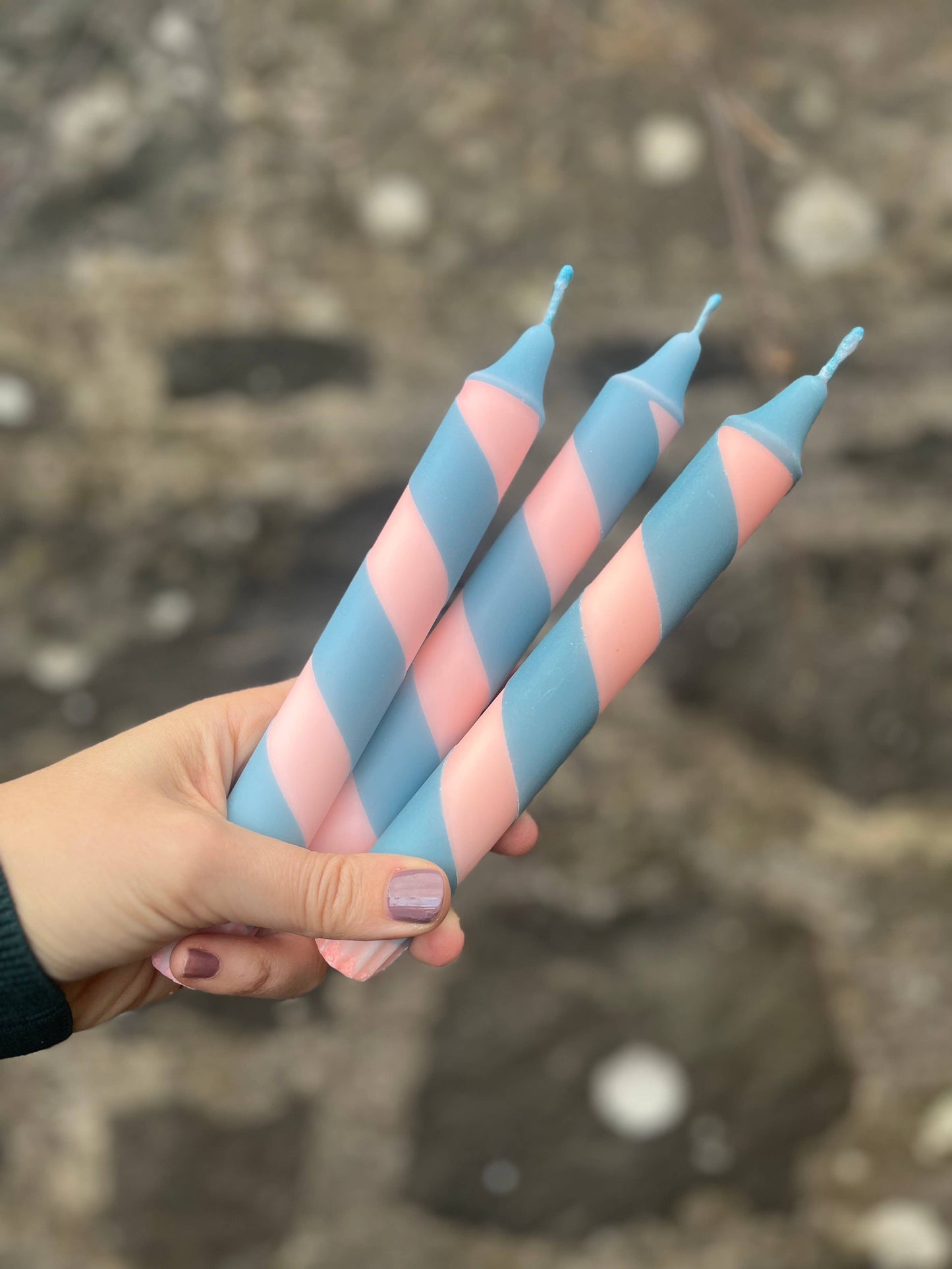 Peach & Aqua Turquoise Helter Skelter Dinner Candle