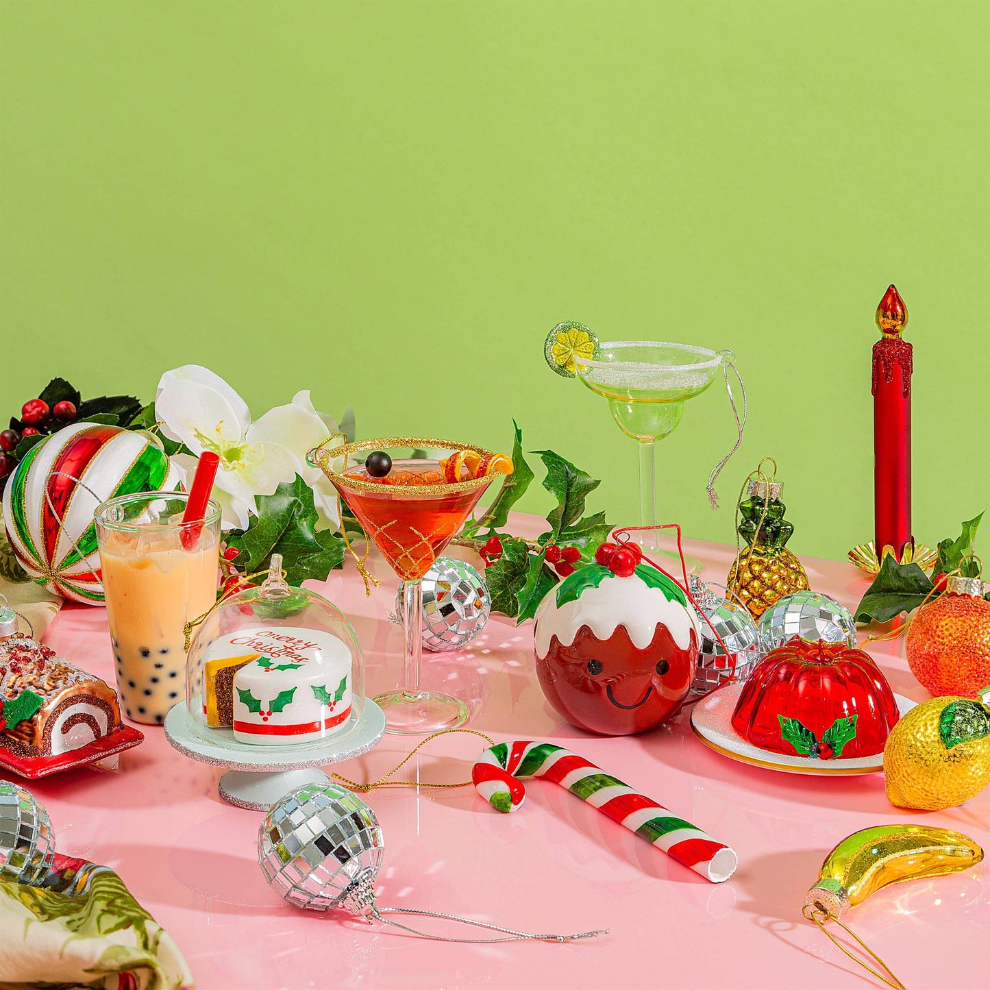 Green and Red Candy Cane Shaped Bauble