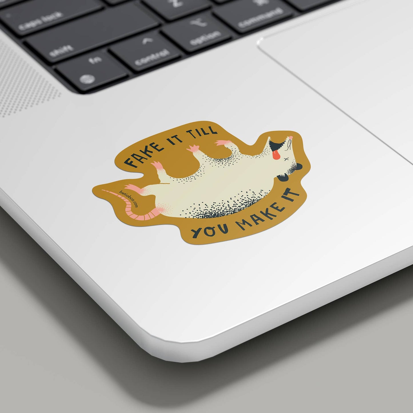 Funny Vinyl Sticker – Fake It Till You Make It Possum: Sticker only