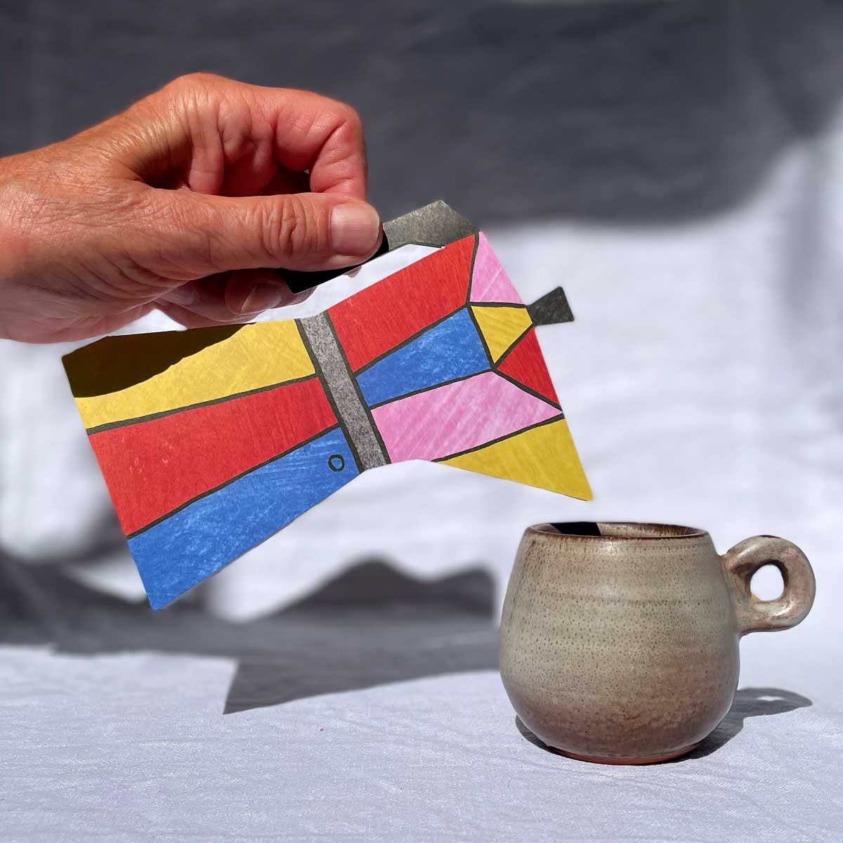 Colour Block Coffee Pot Shaped Greeting Card