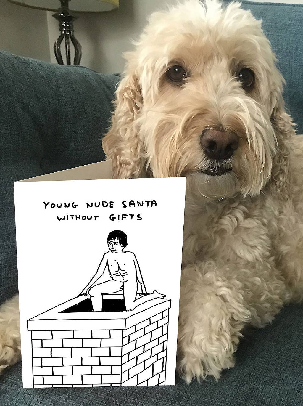 David Shrigley Funny Christmas Card - Young Nude Santa