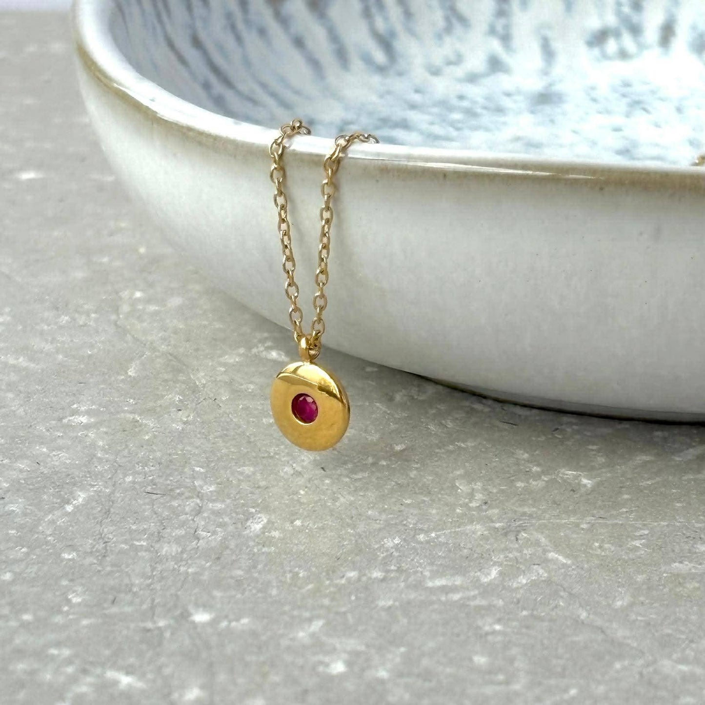 Tarnish Resistant Zirconia Pebble Necklace: Red