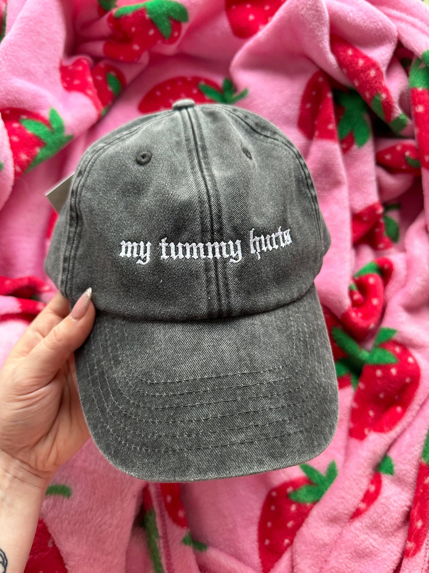 My Tummy Hurts embroidered baseball cap: Acid Wash Black