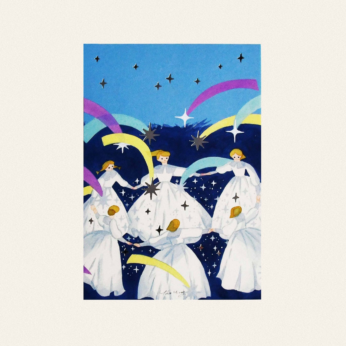 Yuka Hiragi Japanese illustrator Emboss Postcard - Collecting star