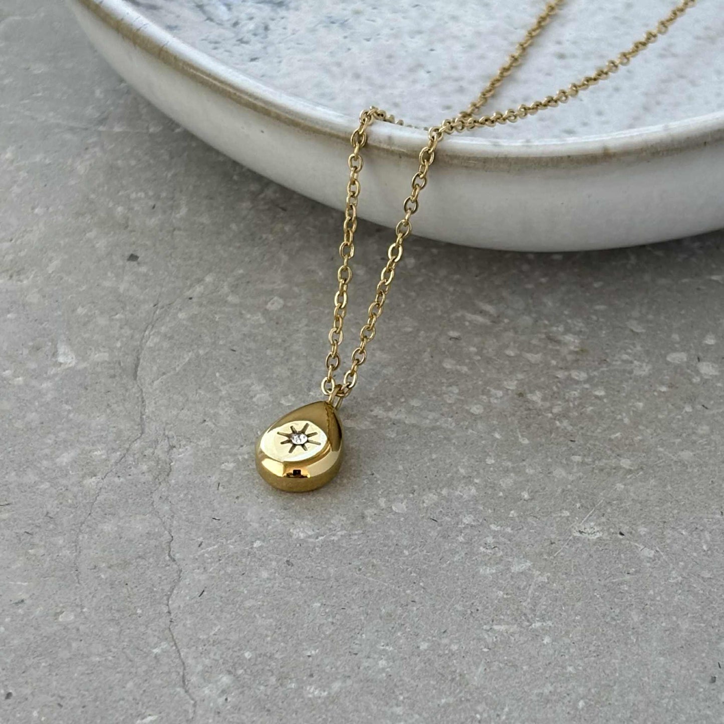 Tarnish Resistant Gold Teardrop Necklace