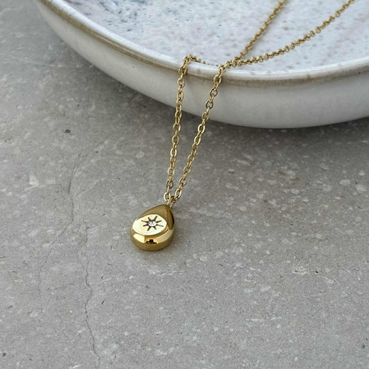Tarnish Resistant Gold Teardrop Necklace