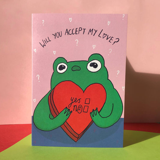 Will You Accept My Love Frog Valentines Tick Box A6 Card
