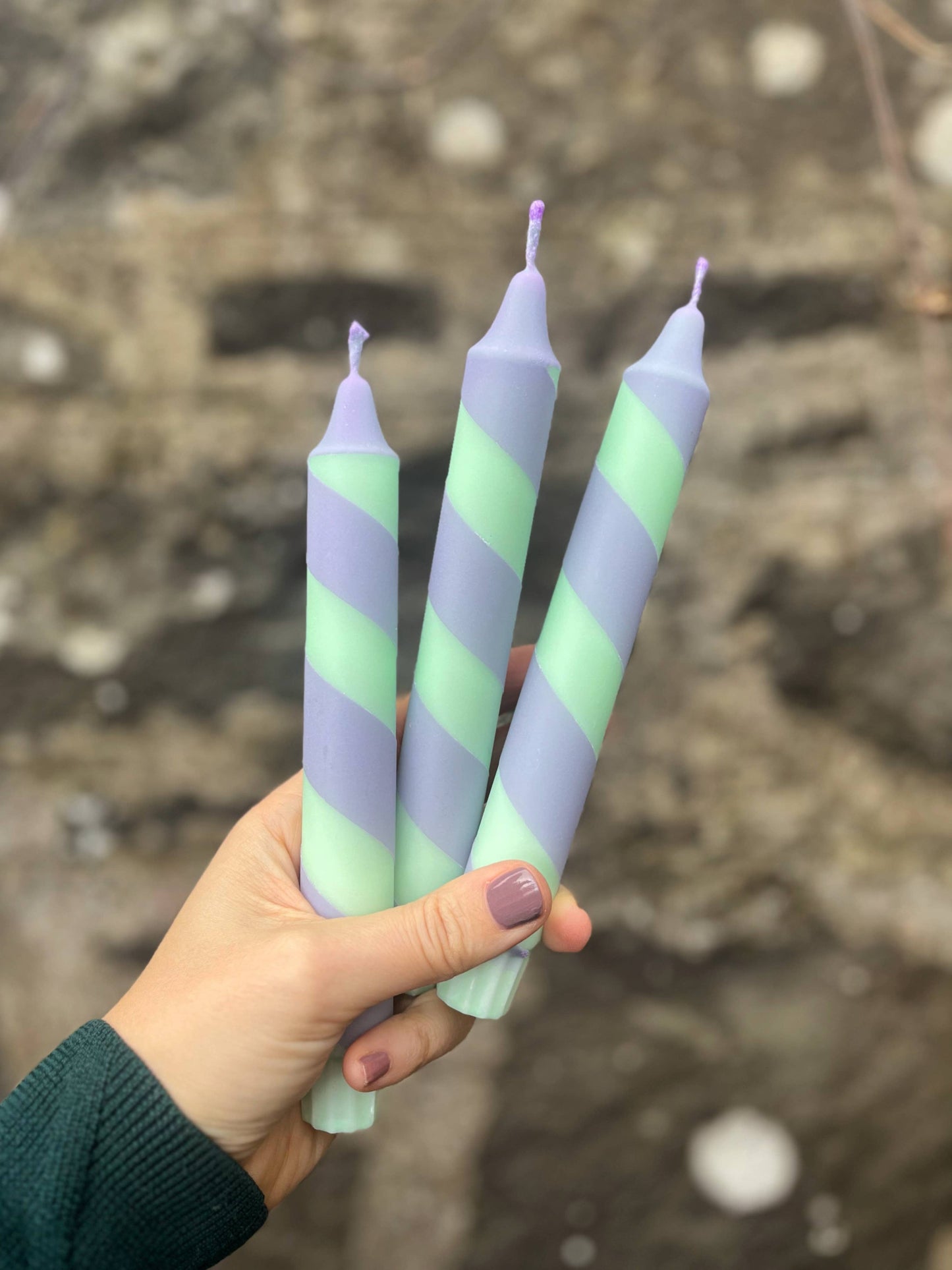 Aqua & Lilac Helter Skelter Dinner Candle