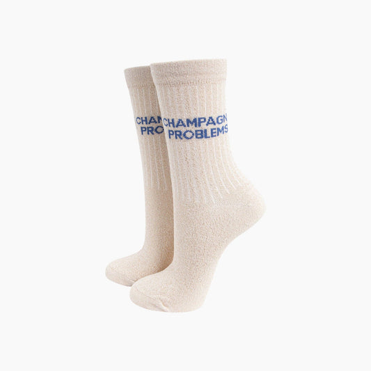 Champagne Problems Combed Cotton Glitter Socks in Cream: UK 3-7 | EU 36-40 | US 5-9