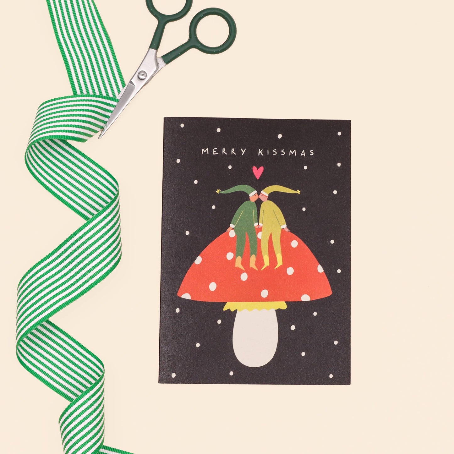 Merry Kissmas Christmas Card | Elves | Mushroom Card