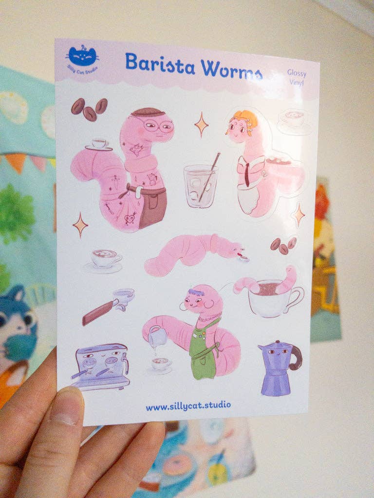 Barista Worms Vinyl Sticker Sheet