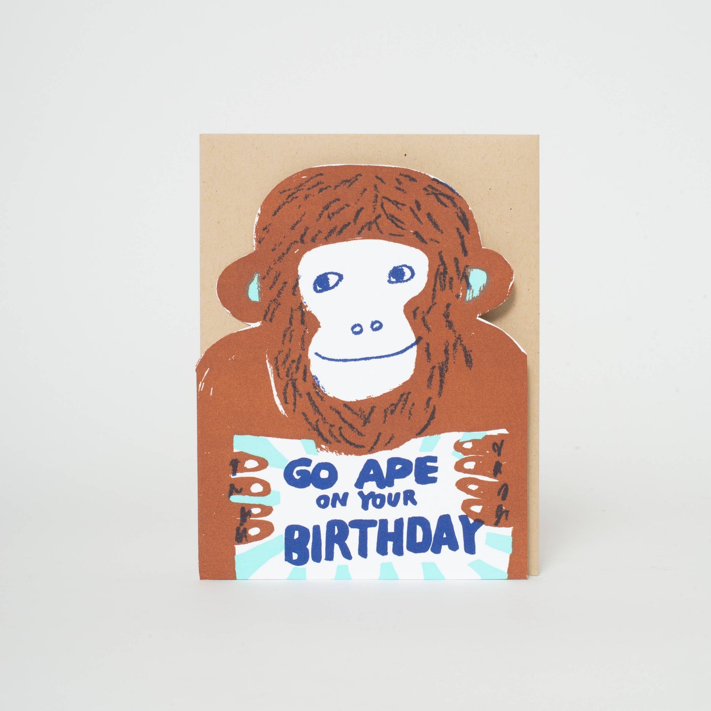 Monkey Ape Birthday Die-cut Letterpress Greeting Card