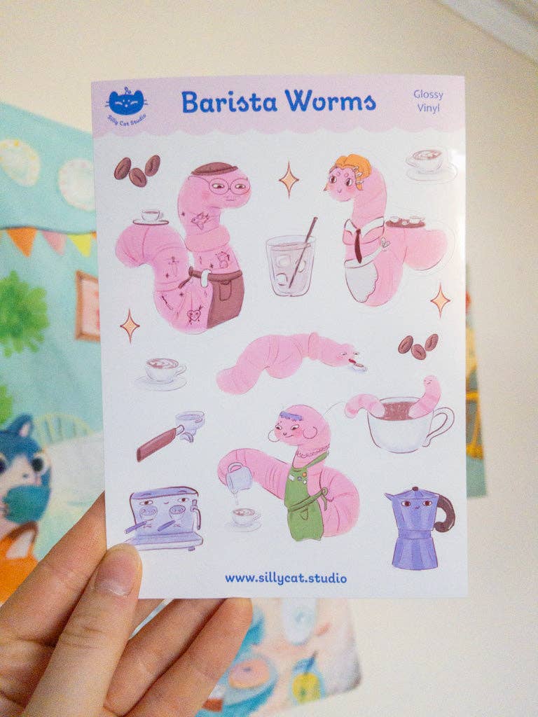 Barista Worms Vinyl Sticker Sheet