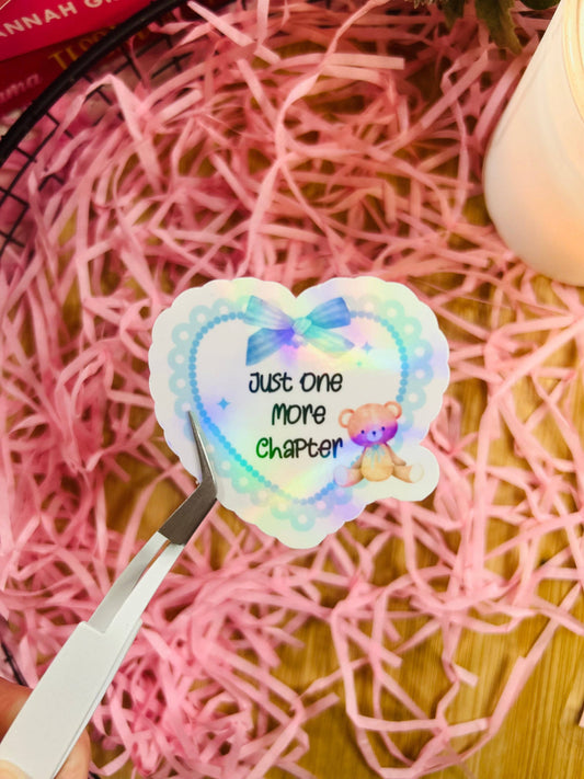Adorable 'just one more chapter' holographic heart Stickers – Cute Bookish Gift for Readers and Collectors: Blue