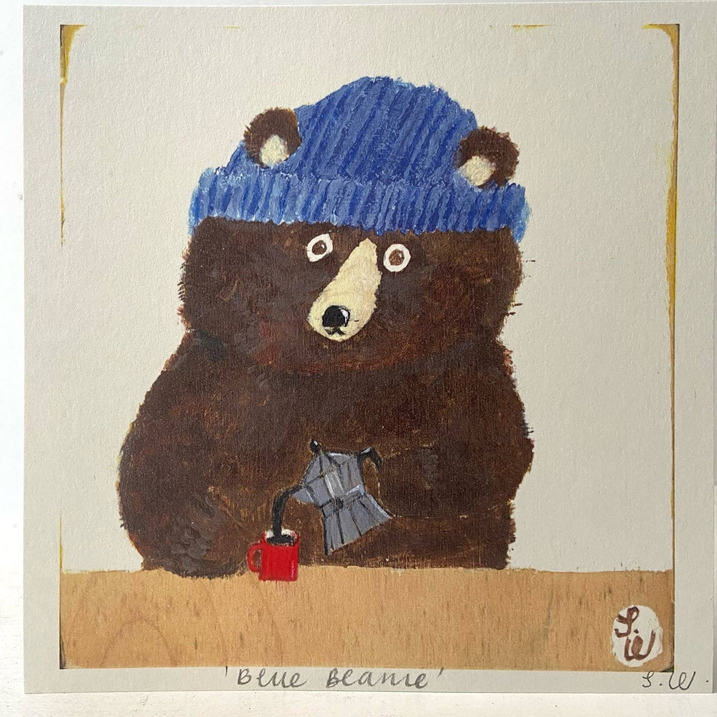 Small square art print -Blue Beanie Bear
