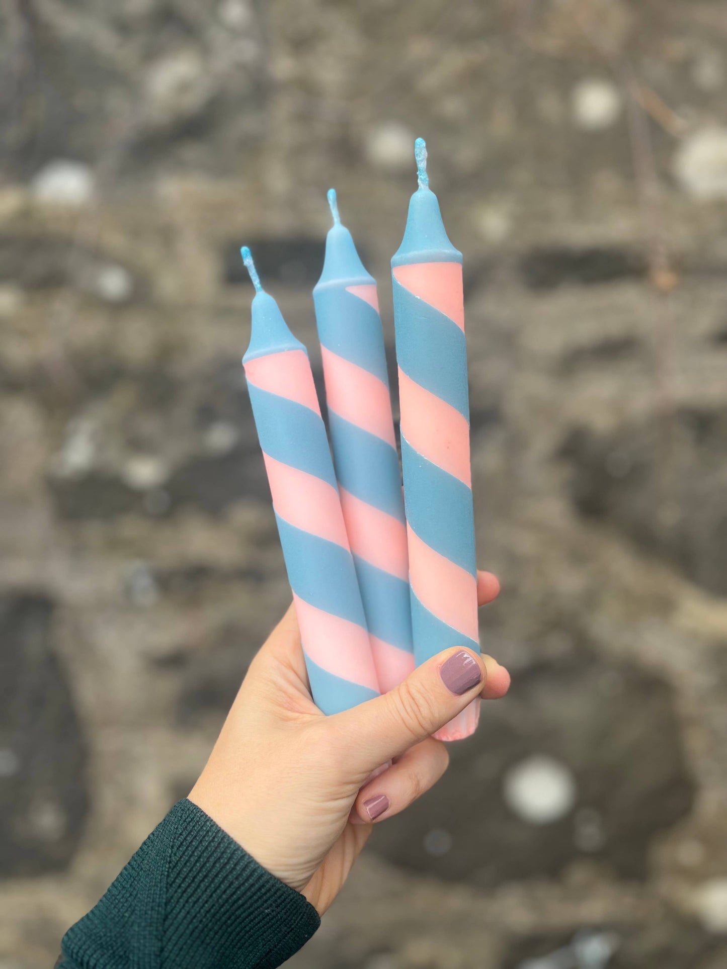 Peach & Aqua Turquoise Helter Skelter Dinner Candle