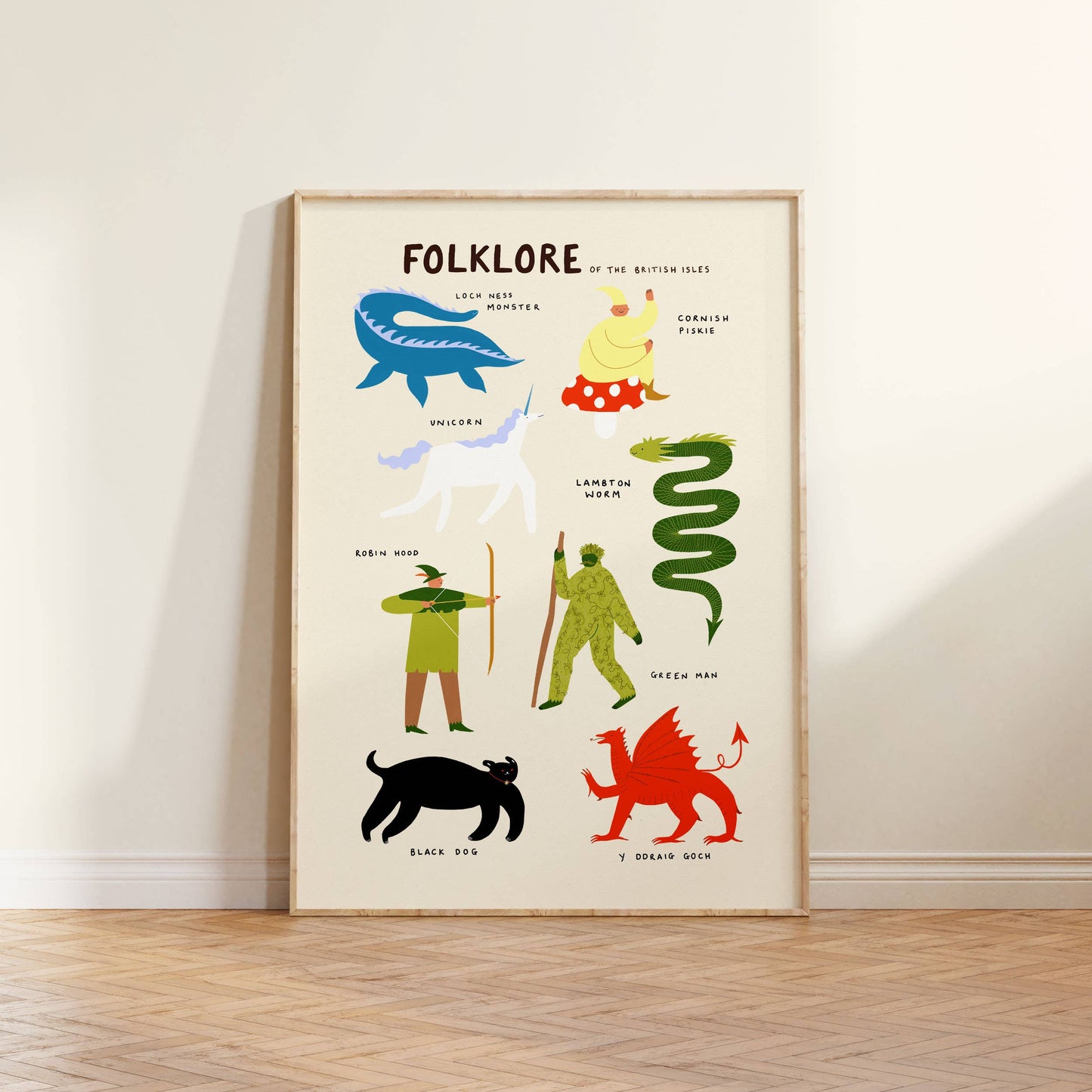 British Isles Folklore Creatures Art Print | Myths | Legends: A3