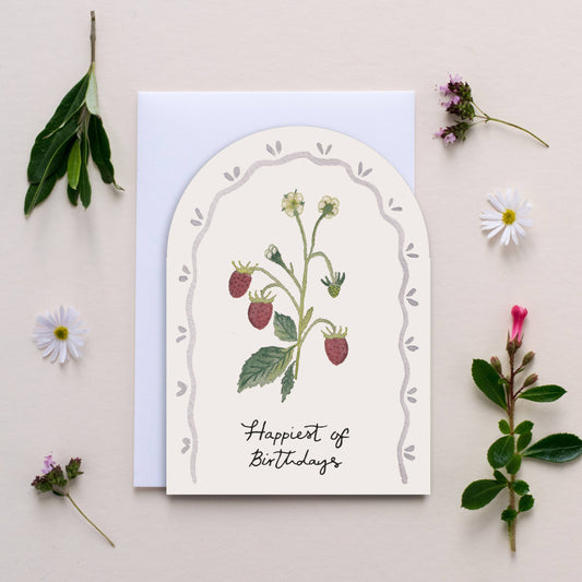 'Wild Strawberry' Wildflower Arch Shape Birthday Card