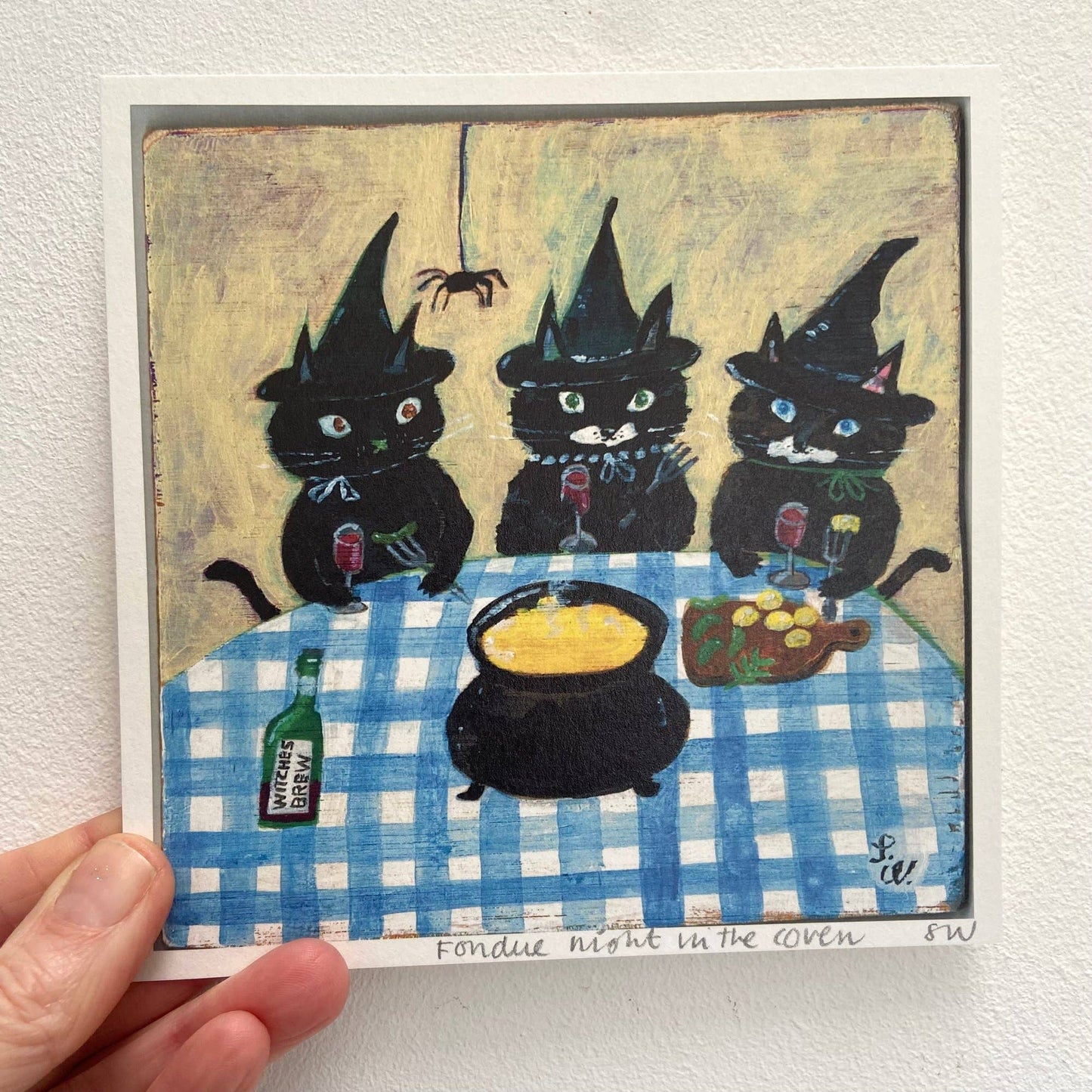 Small square art print -Fondue night with the coven