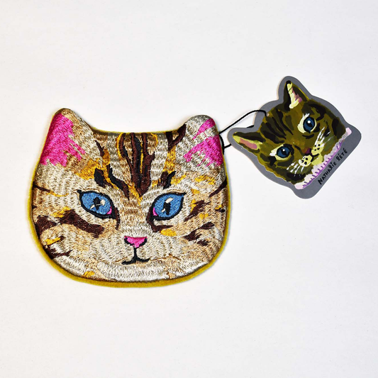 [Nathalie Lete] Embroidered Cat Face Pouch - Blue Eyes