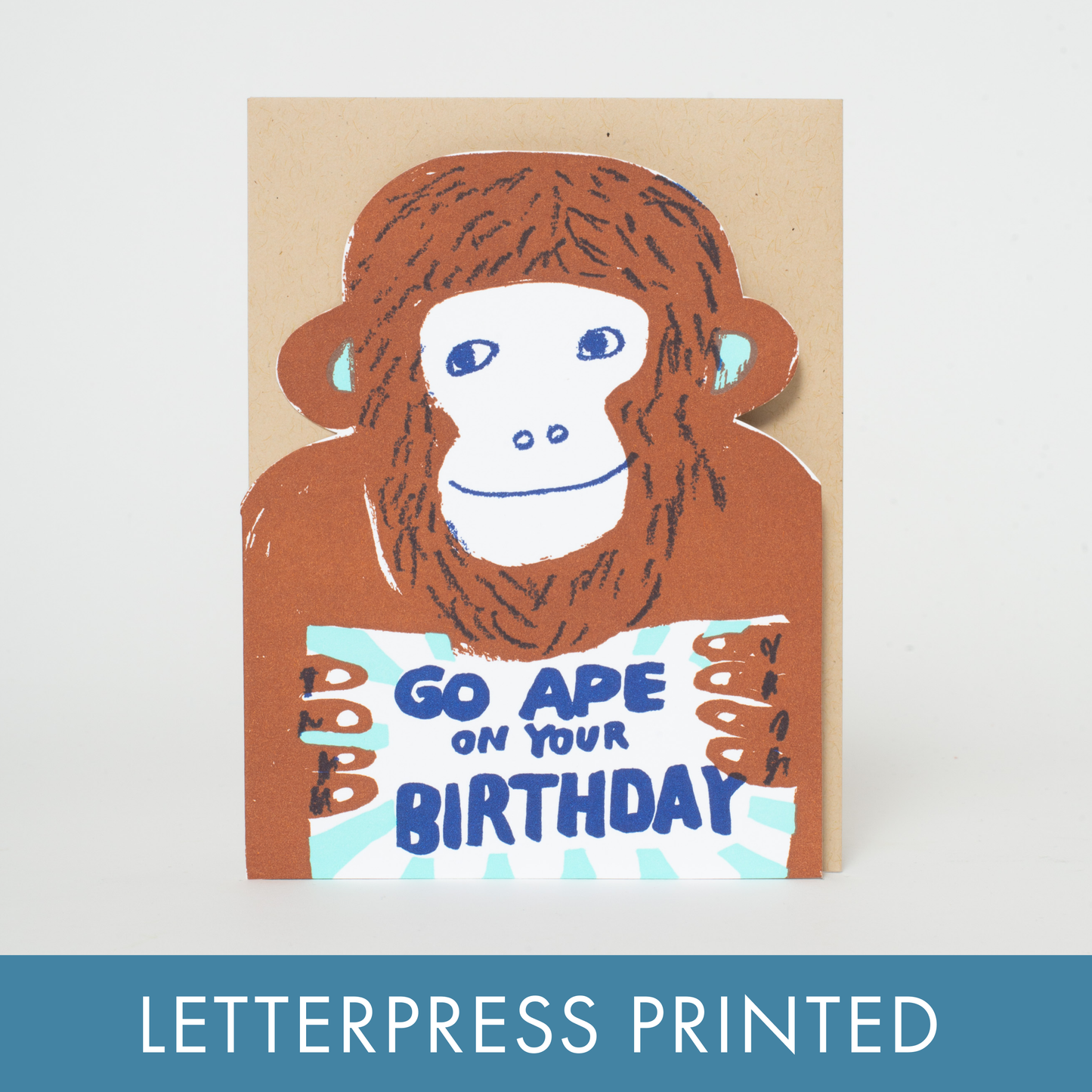 Monkey Ape Birthday Die-cut Letterpress Greeting Card
