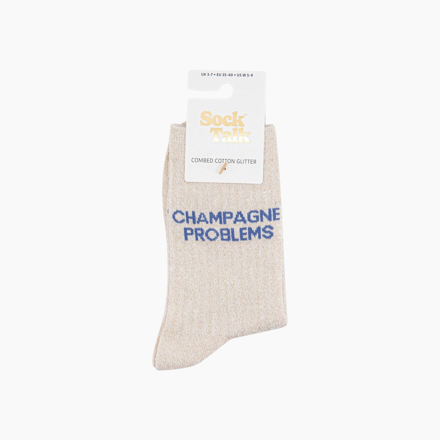 Champagne Problems Combed Cotton Glitter Socks in Cream: UK 3-7 | EU 36-40 | US 5-9