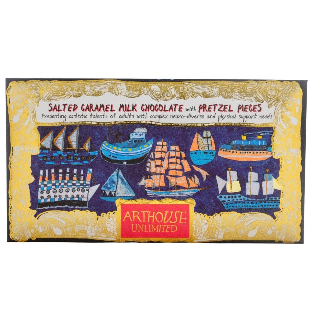 Ship Ahoy, Salted Caramel Milk Chocolate with Pretzel Pieces