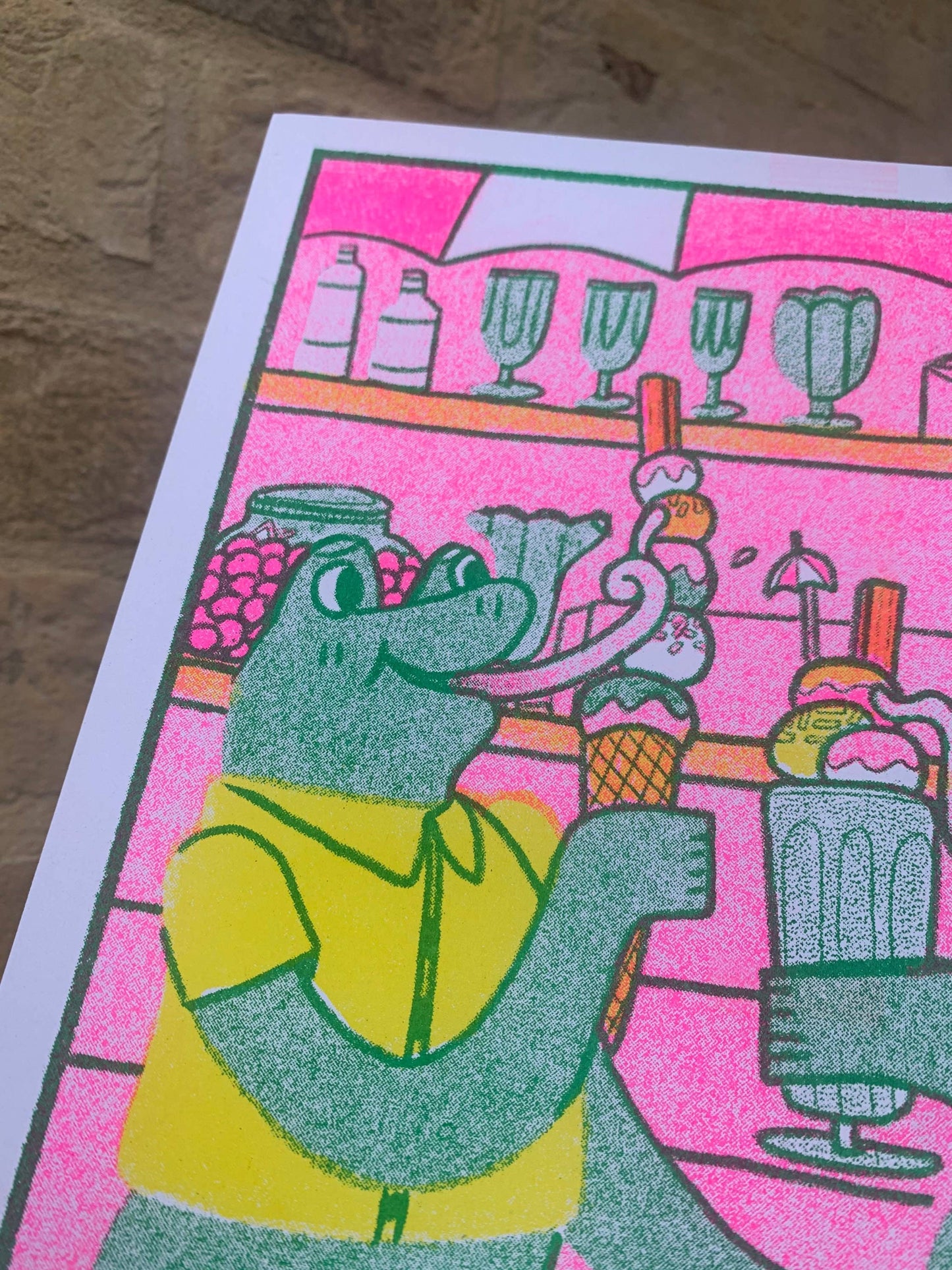 Ice Cream Parlour Frogs A4 Risograph Print