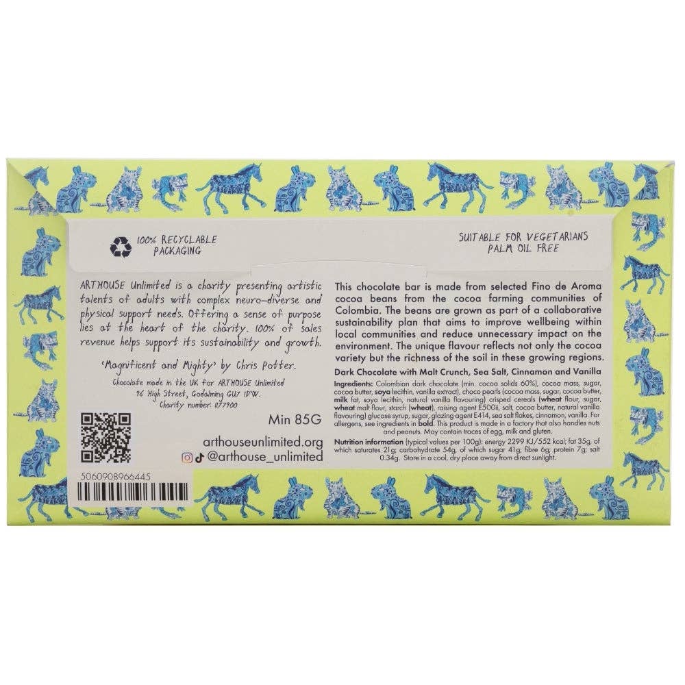 Magnificent & Mighty, Dark Chocolate with Malt Crunch, Sea Salt, Cinnamon and Vanilla