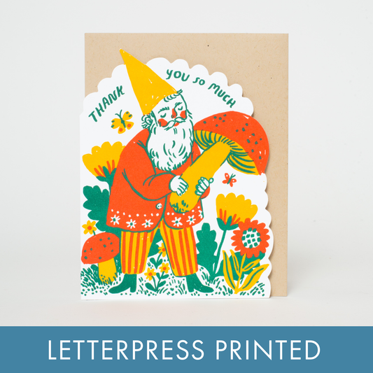 Thank You Gnome Die-cut Letterpress Greeting Card by Phoebe Wahl