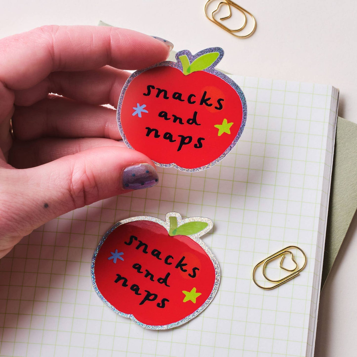 Snacks and Naps Apple Holographic Sticker: Without Backing Card