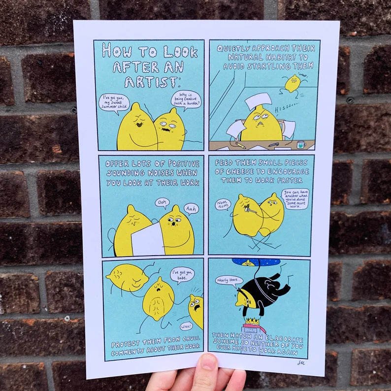 How to Look After an Artist A4 Lemon Print