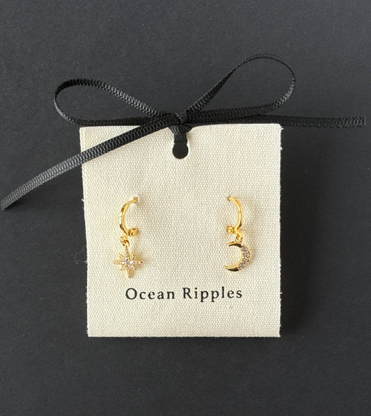 14ct Gold Plated Star and Moon Huggie Earrings