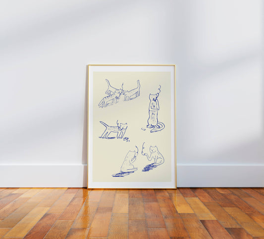 Smoking Cats Art Print A4