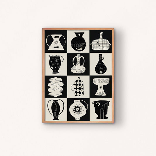Black And White Pots A4 Art Print