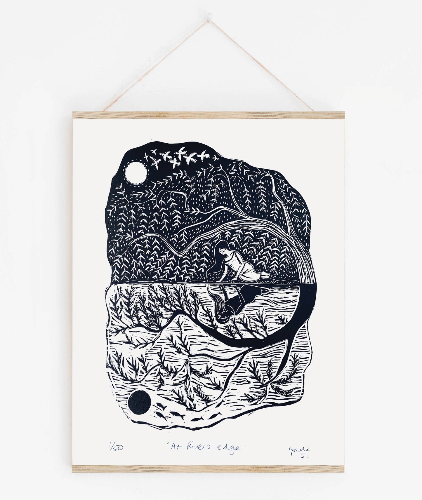 At River's Edge Linoprint A3