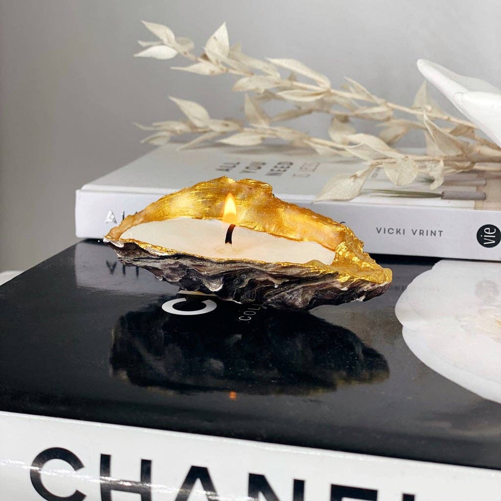 Gold dipped Oyster Shell Candle